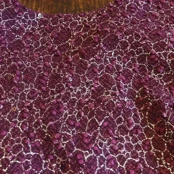 Jennifer Lopez | Berry Colored Sparkle Blouse with Open V Back - Picture 7 of 7